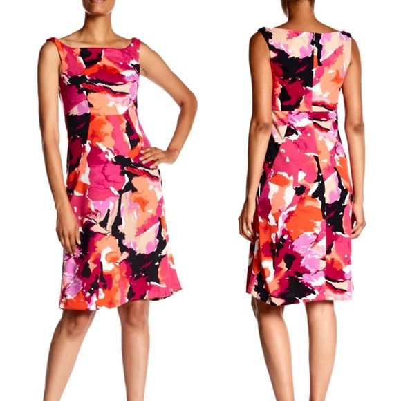 TRINA TURK Alder Stretch Jersey Watercolor Bateau Neck Midi Dress Womens Sz 12🧡 - Picture 1 of 8